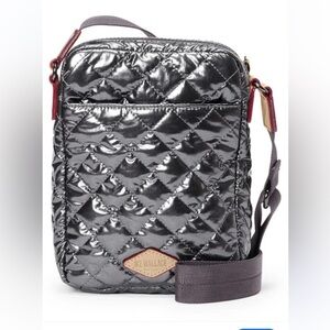 MZ WALLACE METRO CROSSBODY BAG IN ANTHRACITE METALLIC/GUNMETAL